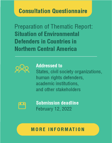 Questionnaire on human rights of environmental defenders in the countries of Northern Central America