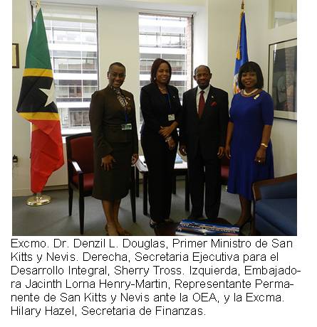El Primer Ministro de San Kitts y Nevis agradece a la OEA por su apoyo