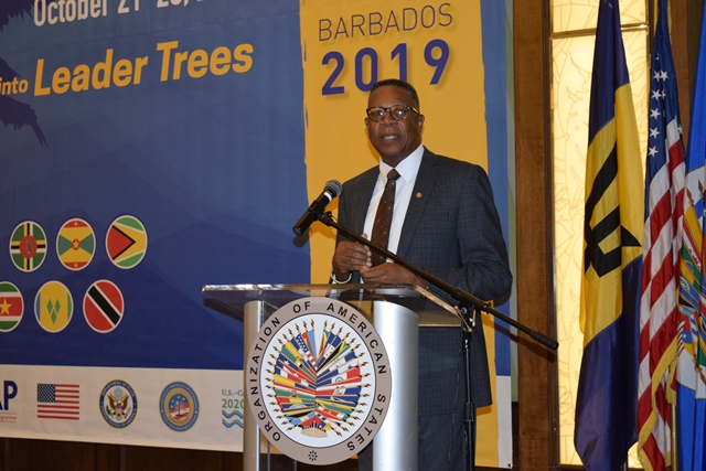 Closing remarks by OAS Country Representative Francis McBarnette, Hon. Edmund Hinkson, MP. Minister of Home Affairs and  Isabella Araujo. Program Officer OAS CICAD,at the Closing of the  first Caribbean Youth Forum on Drug Use Prevention, at the Hilton Barbados, Oct 21, 2019