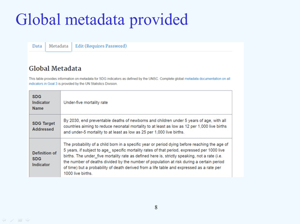 US National Reporting Platform: National Statistics for Global SDGS slide8