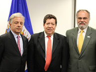 (Left to right) Ambassador Andres Gonzalez Diaz, Permanent Representative of Colombia to the OAS; Dr. Javier Zapata Ortiz, President of the Supreme Court of Justice of Colombia; IACHR Chair, Jose de Jesus Orozco