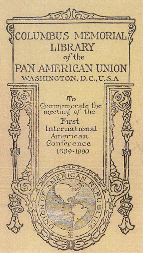 Ex libris conmemorativa de la Primera Conferencia Internacional Americana, 1889-1890.