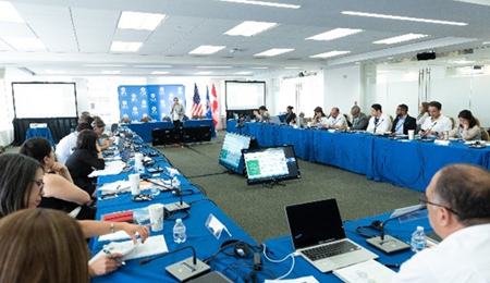 This photo shows professionals from Latin American OAS member states attending a training workshop on the development of national drug policies, strategies, and plans.