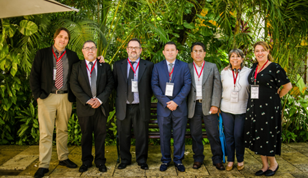 Photo with six members of the FLACT Board of Directors and a specialist of the Demand Reduction Unit in the twentieth meeting of the CICAD Demand Reduction Expert Group, August 2019