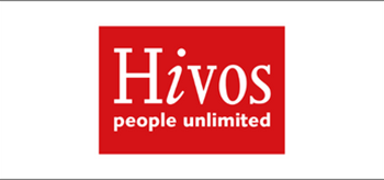 Red background, words in white: "Hivos people unlimited"