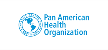 PAHO Logo - Map of the Americas surrounded by a ring saying “pro salute, PAHO, novi mundi, OPS”.