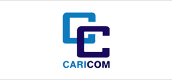 Logo - Una C celeste entrelazada con una C azul, con “CARICOM” escrito debajo.