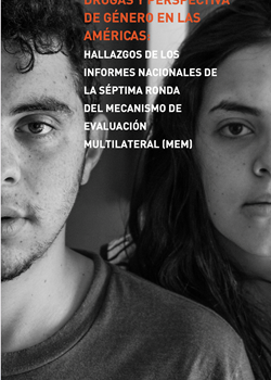 Portada en blanco y negro muestra los rostros de un hombre y una mujeres jóvenes, título del informe y logos de CICAD y Canada