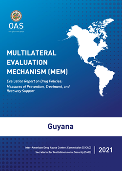 Cover of the Report, color blue, the Americas in white, and the title of the report, with OAS logo