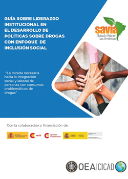 Portada con título, logo de SAVIA, de la CICAD-OEA y de AECID. Imagen de varias manos trabajando juntas.