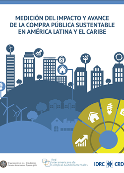 Cover, a city in blue with buildings, trees, wind turbines, and a series of icons such as a light bulb, recycling, growth 