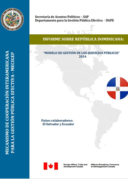 Logo OEA, título de la publicación, bandera de República Dominicana, logo Canadá como donante