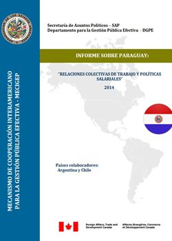 Logo OEA, título de la publicación, bandera de Paraguay, logo Canadá como donante
