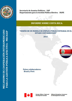 OAS logo, flag of Costa Rica, title of report, logo of Canada as donor