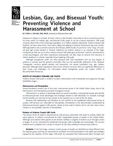 Lesbian, Gay, and Bisexual Youth: Preventing Violence and Harassment at School / Bullying and Youth Suicide: Breaking the Connection.