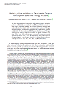 Reducing Crime and Violence: Experimental Evidence from Cognitive Behavioral Therapy in Liberia