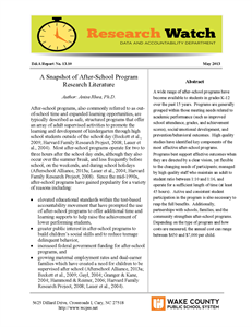 A Snapshot of After-School Program - Research Literature