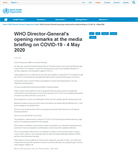 WHO Director-General's Opening Remarks at the Media Briefing on COVID-19 - 4 May 2020