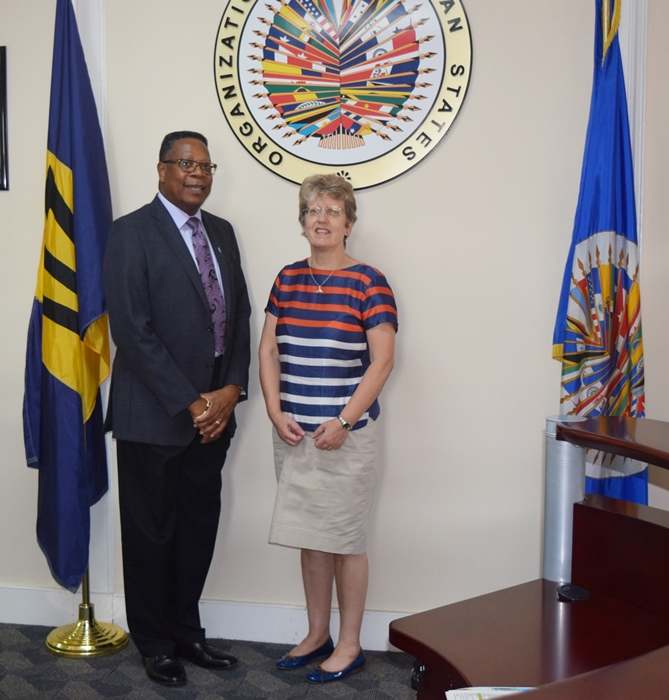 H.E. Janet Douglas High Commissioner, United Kingdom of Great Britain and Northern Ireland in Barbados, paid a courtesy call to Mr. Francis McBarnette, OAS Barbados Representative, May 31, 2017.(May 31, 2017)