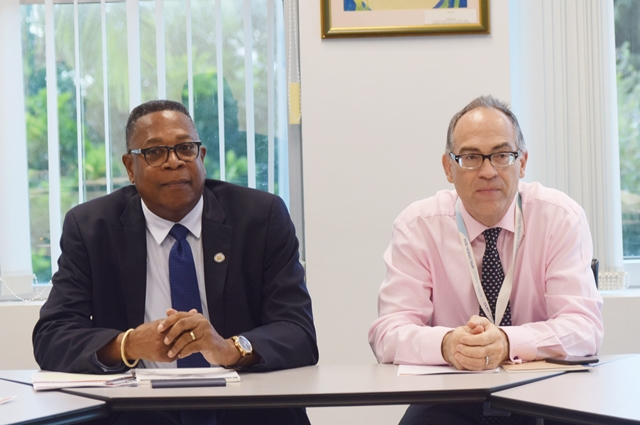 Discussion at the United Nation House Barbados, on Grenada General Election March 22, 2018, from left to right, Mr. Francis McBarnette, OAS Representative Barbados, Mr. Steven O'Malley UN Resident Representative Barbados , members of the Diplomatic Mission in Barbados  and Cynthia Barrow-Giles Senior Lecturer in Political Science UWI Barbados and students of the UWI Cave Hill Campus.(March 22, 2018)