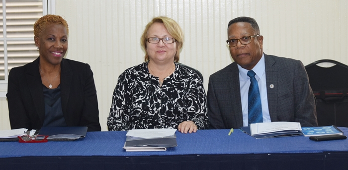 From right to left Mr. Francis McBarnette OAS Barbados Representative, Ms. Agnes Pust of the Canadian High Commission and Ms. Celia Pollard Jones Deputy Permanent Secretary in the Ministry of Tourism  at the OAS Tourism Security Assessment Meeting, Barbados Defense Force May 18 - 19 2017(May 18, 2017)