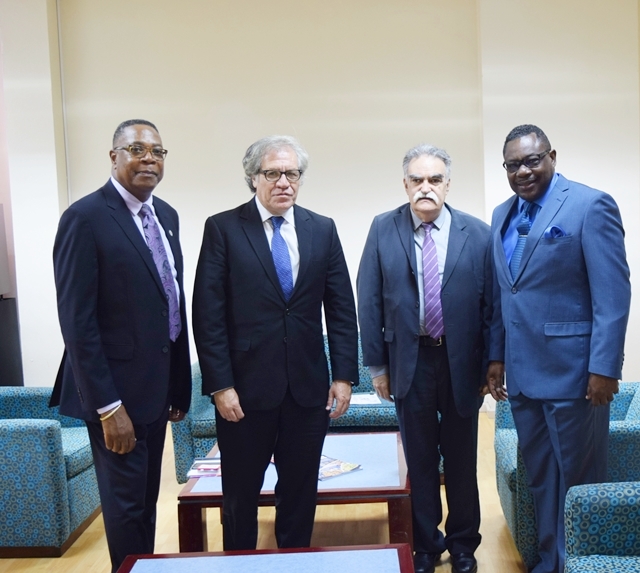 From: left to right Mr. Francis McBarnette, OAS Barbados Representative, the Secretary General of the OAS H.E. Luis Almagro, Director General of IIN, Prof. Victor Giorgi and Hon. Steven Blackett, M.P. Minister of Social Care Constituency Empowerment and Community Development at the Erskine Sandiford Conference Center, Sept 19 2017(September 19, 2017)