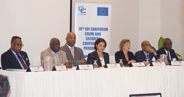 Headtable at the Training Workshop for the Barbados Drug Treatment Court Programme,from left to right Mr. Francis McBarnette,OAS Representative Barbados, Sir Marston Gibson,Chief Justice of Barbados,Hon. Dale Marshall,Attorney General of Barbados, Ambassador Daniela Tramacere,Head,EU Delegation in Barbados, H.E. Marie Legault,High Commissioner of Canada to Barbados, Dr. Douglas Slater,Assistant Secretary General of Caricom and Hon. Kofi N. Barnes,Judge of Ontario, June 4 2018(June 4, 2018)