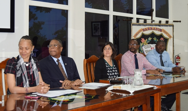 The Head table and master of ceremony Andre Hinds, School Liaison Officer , Ministry of Education,Technological and Vocational Training at the Opening Ceremony of the OAS and the Ministry of Education, Technological and Vocational Training,Profuturo Digital Classroom workshop at Edriston Teachers' Training College. Sept 6 2019(September 6, 2019)