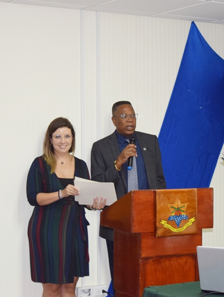 Presentation of Certificates by Canada Deputy High Commissioner to Barbados, Agnes Pust as Captain Caddle of Barbados Defence Force looks on at the National workshop on gender equality in counter-drug enforcement agencies GENLEA/OAS CICAD, at the Barbados Defence Force, St. Ann's Fort the Garrison(December 13, 2018)