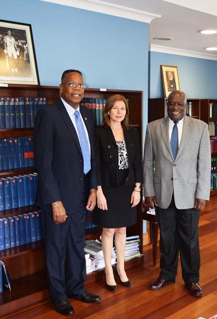 OAS Country Representative Francis McBarnette and Angela Crowdy, Assistant Executive Secretary of OAS CICAD, pay a courtesy call on, Sir Marston Gibson, Chief Justice of Barbados at his Chambers in the  Supreme Court of Barbados, May 21, 2019(May 21, 2019)