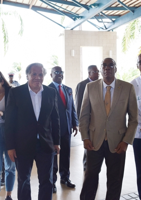 The OAS Secretary General, His Excellency Luis Almagro is greeted by Hon John king, MP Minister of Creative Economy, Culture and Sports, ahead  of the Eighth Inter-American Meeting of  Ministers of Culture and Highest Appropriate Authorities at the Barbados Hilton Barbados Sept 18, 2019(September 18, 2019)