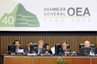 Presidente de la CIDH, Felipe González, presenta el Informe Anual 2009 de la Comisión Interamericana ante la 40ª Asamblea General de la OEA. Lima, Perú, 8 de junio de 2010